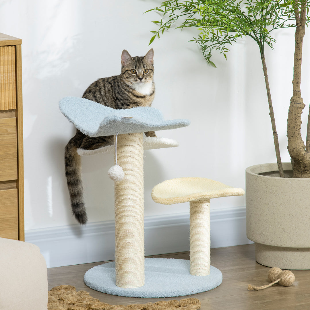 54cm Cat Towers for Indoor Cats, Cat Tree Top Butterfly Shape Design Kitten Play Tower w/ Sisal Scratching Post, Toy Ball, 40 x 40 x 54cm, Blue