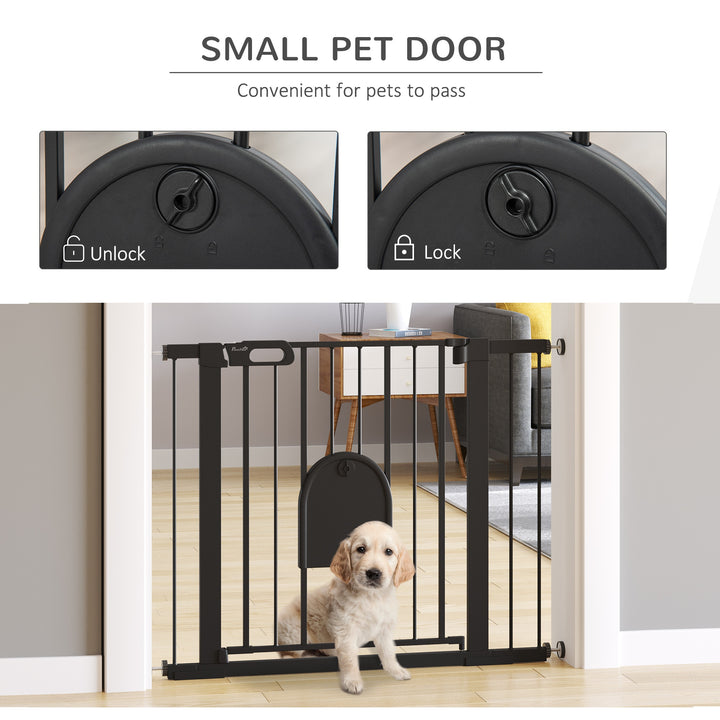 75-103 cm Extra Wide Pet Safety Gate Barrier, Stair Pressure Fit, w/ Small Door, Auto Close, Double Locking, for Doorways, Hallways, Black