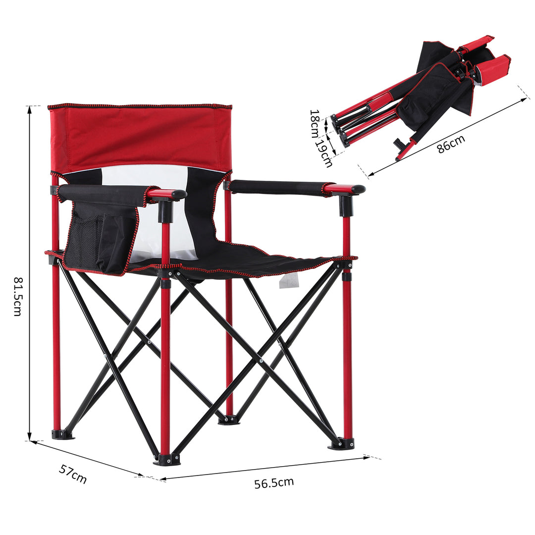 Metal Frame Sponge Padded Folding Camping Chair w/ Pockets Red