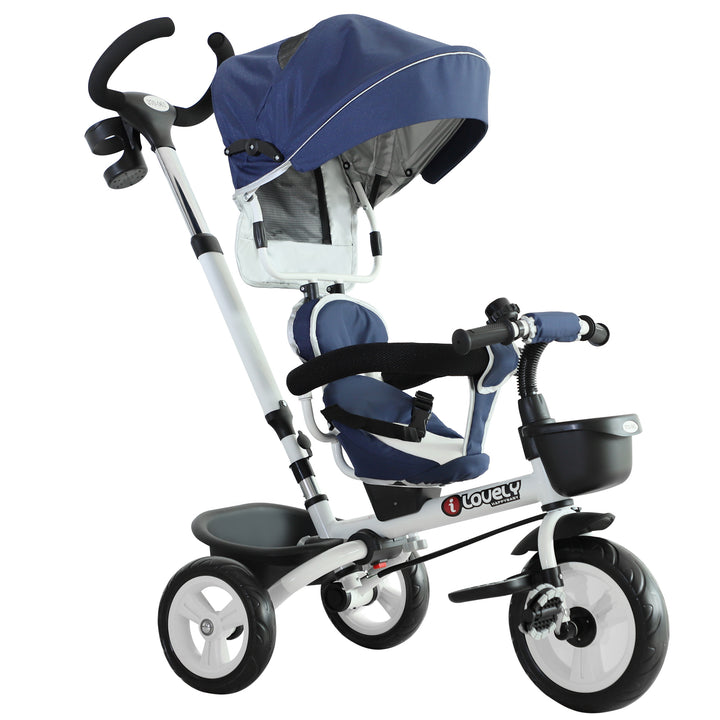 4-in-1 Tricycle 3 Wheels Baby Pedal Trike w/ Canopy for Ages over 18 Months Toddler, Blue