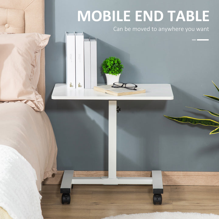Mobile Overbed Table, Rolling Laptop Stand with Wheels, Height Adjustable Sofa Side Table for Home Office, White