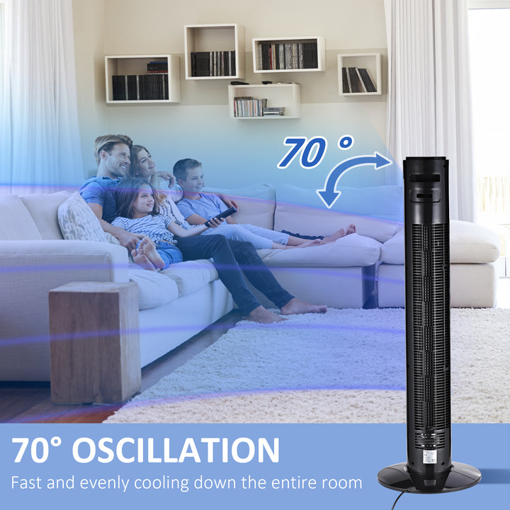 38'' Freestanding Tower Fan, 3 Speed 3 Mode, 12h Timer, 70 Degree Oscillation, LED Panel, 5M Remote Controller, Black