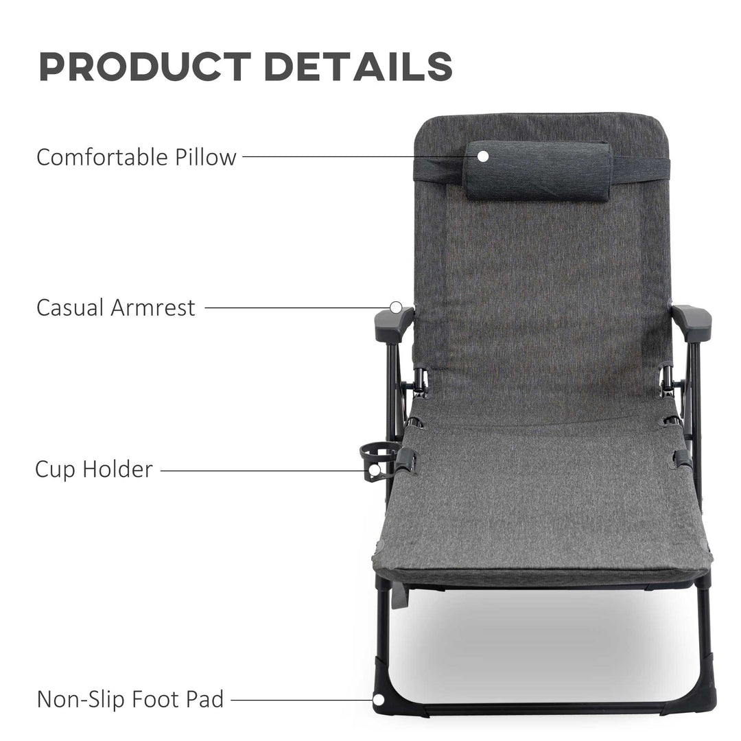 Outsunny Garden Lounger, Mesh Fabric Lounge Chair, 7-Reclining Position Sleeping Bed w/ Pillow &amp; Cup Holder or Poolside, 94H x 72W x 159D, Dark Grey