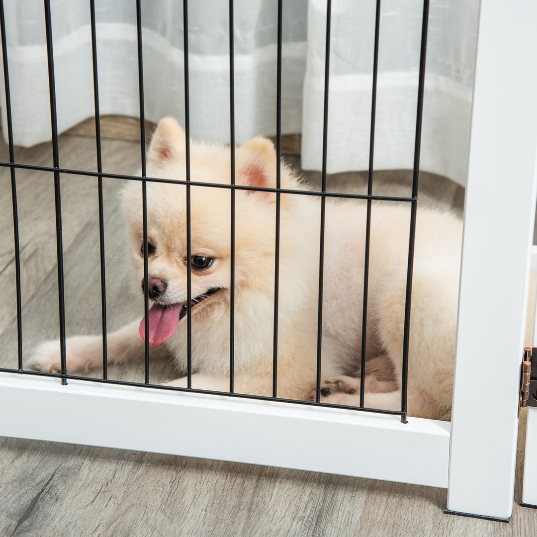 PawHut Dog Gate Wooden Foldable Small & Medium-Sized Pet Gate 4 Panel with Support Feet Pet Fence Safety Barrier for House Doorway Stairs White