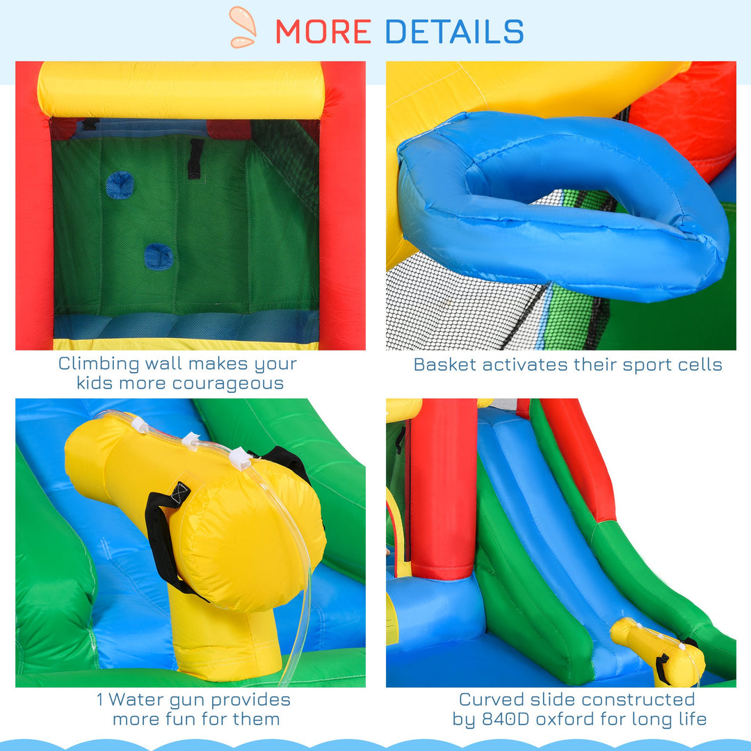 Outsunny Kids Inflatable Bouncy Castle Water Slide 6 in 1 Bounce House Jumping Castle Water Pool Gun Climbing Wall Basket for Summer Playland