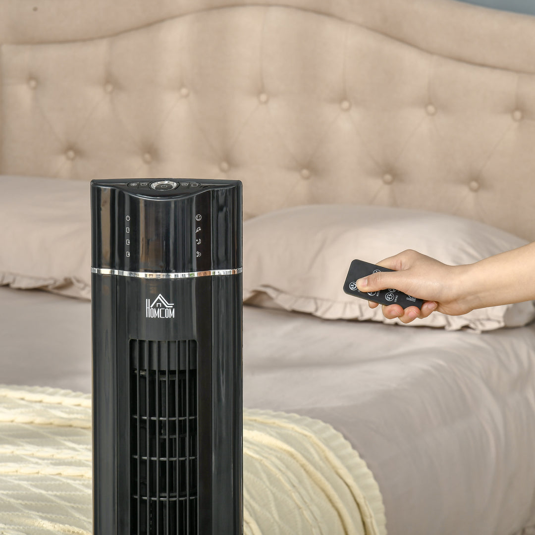 HOMCOM 42" Anion Tower Fan Cooling for Bedroom with 3 Speed, 8h Timer, Oscillating, LED Panel, Remote Controller, Black