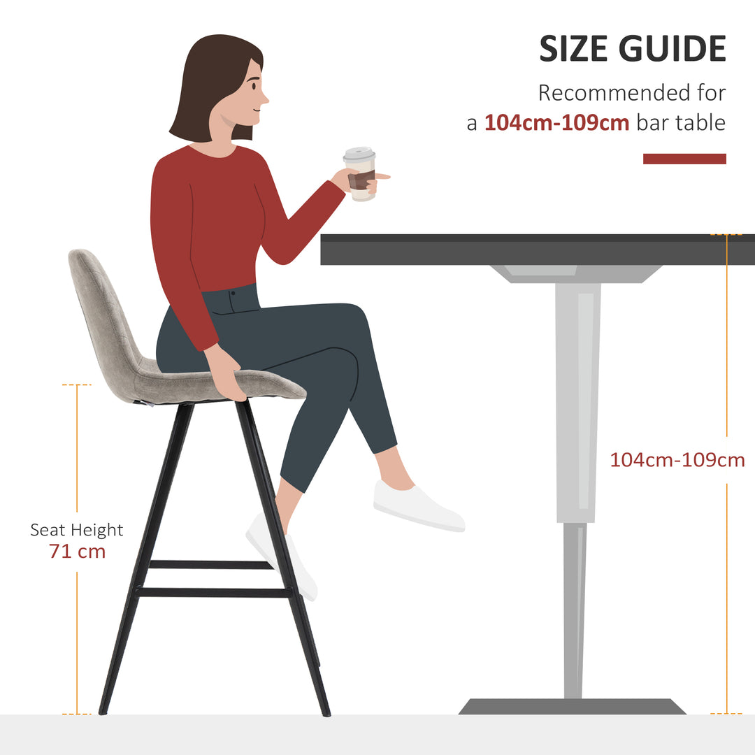 Set Of 2 Bar Stools Vintage Microfiber Cloth Tub Seats Padded Comfortable Steel Frame Footrest Quilted Home Bar Cafe Kitchen Chair Stylish Grey