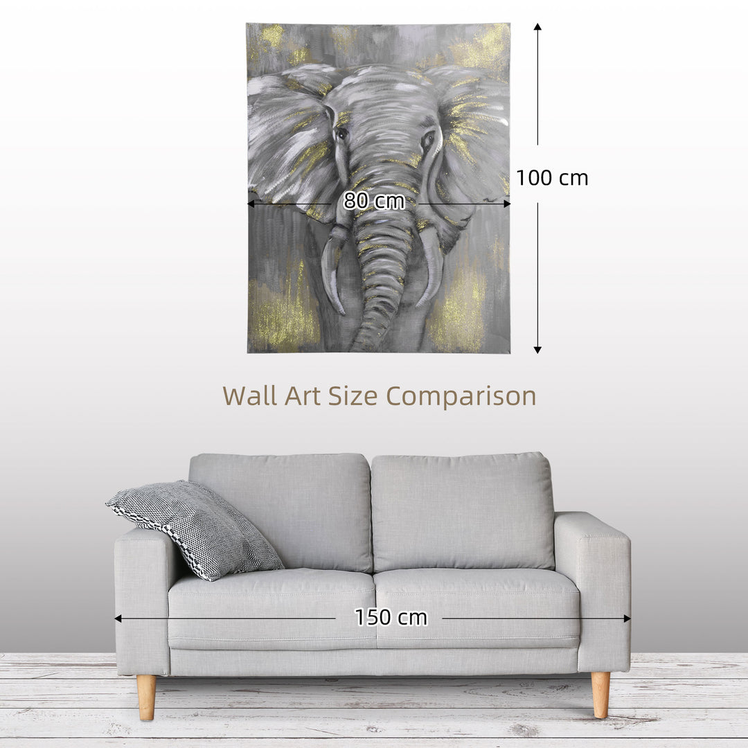 Hand-Painted Metal Canvas Wall Art Grey African Elephant, Wall Pictures for Living Room Bedroom Decor, 100 x 80 cm
