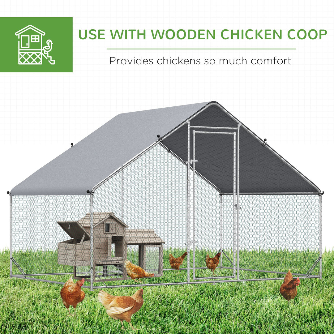 PawHut Walk In Chicken Run Galvanized Chicken Coop Hen Poultry House Cage Rabbit Hutch Pet Playpen Backyard With Water-Resist Cover, 3 x 2 x 2m