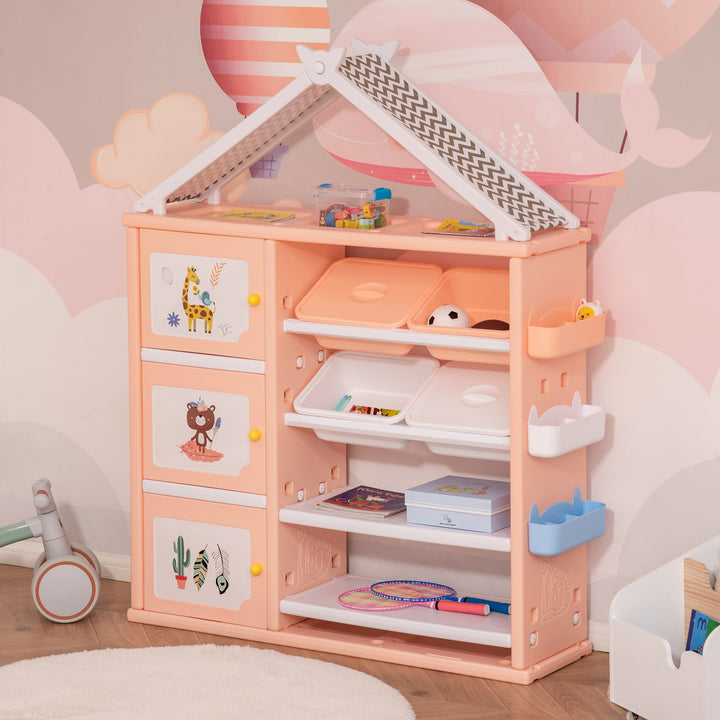 Kids Storage Unit Toy Box Organiser Book Shelf with shelves, storage cabinets, storage boxes, and storage baskets, Orange
