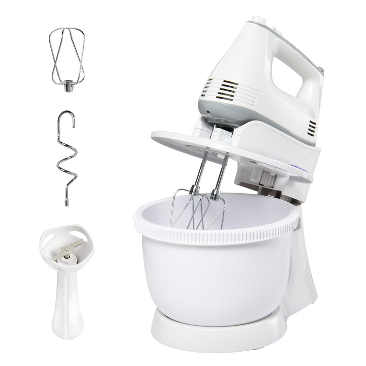 300W Stand Mixer, Hand Blender with 6 Speed, Electric Hand Whisk, 3.4 Litre Mixing Bowl, Whisk, Dough Hooks and Beater, Stainless Steel