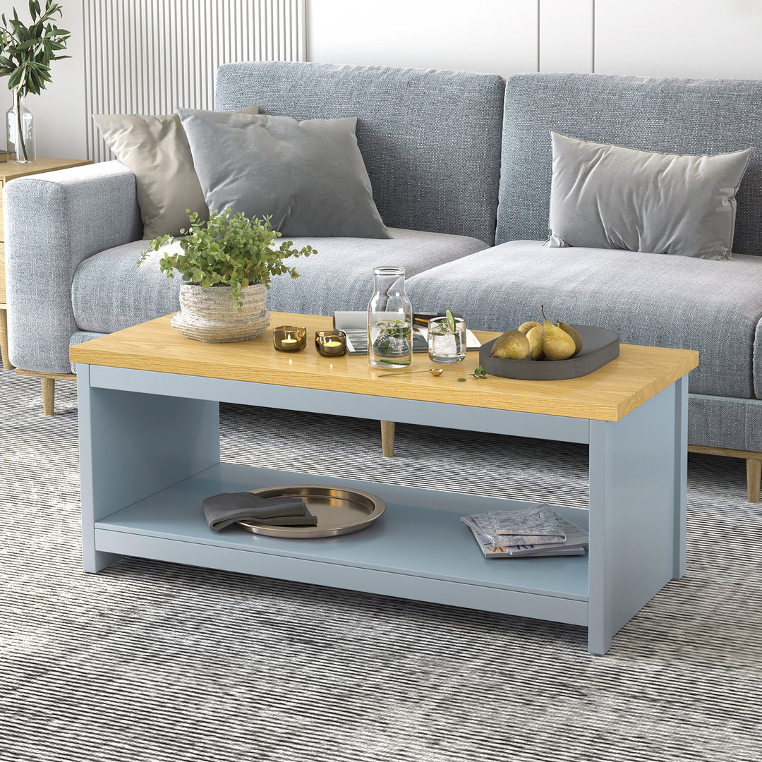 Coffee Table w/Open Display Wood Effect Tabletop Retro Rustic Style Chic Living Room Storage Grey