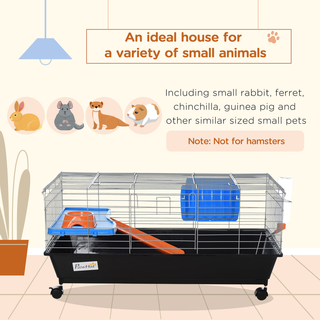 PawHut Steel Small 2-Tier Small Animal Cage w/ Accessories Blue/Orange