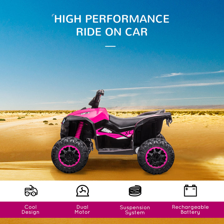 HOMCOM 12V Quad Bike with Forward Reverse Functions, Ride on Car ATV Toy with High/Low Speed, Slow Start, Suspension System, Horn, Music, Pink