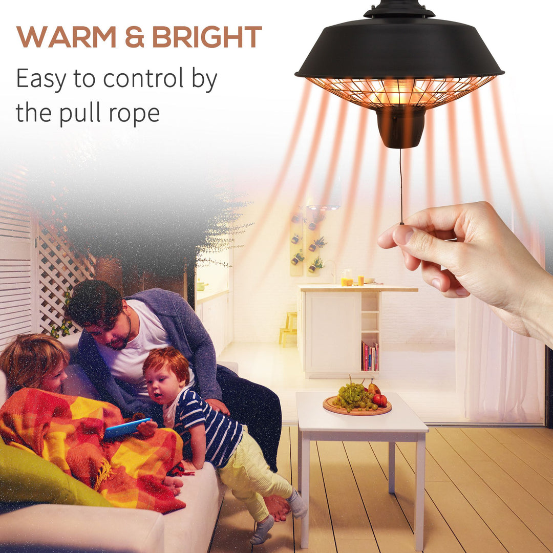 Outsunny 2100W Outdoor Ceiling Mounted Halogen Electric Heater Hanging Patio Garden Warmer Light - Black