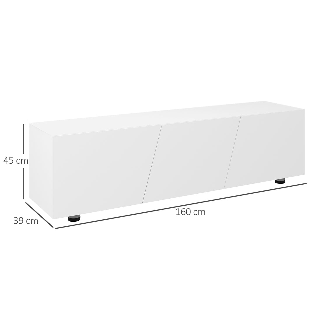 HOMCOM TV Cabinet Stand for TVs up to 70", High Gloss Doors TV Unit with 3 Cupboards, Storage Shelves and 2 Cable Holes for Living Room, White