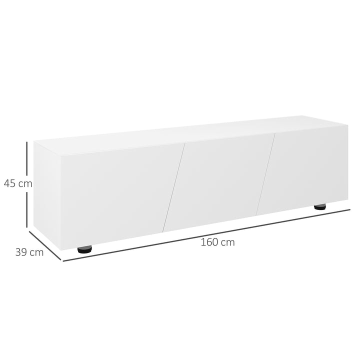 HOMCOM TV Cabinet Stand for TVs up to 70", High Gloss Doors TV Unit with 3 Cupboards, Storage Shelves and 2 Cable Holes for Living Room, White