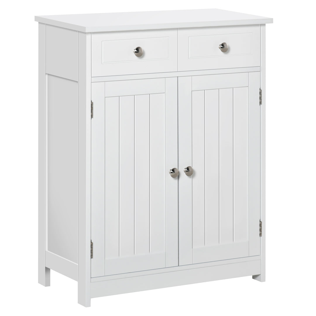 kleankin Bathroom Storage Cabinet Free-Standing Bathroom Cabinet Unit w/ 2 Drawers Cupboard Adjustable Shelf Handles Traditional Style 75x60cm White