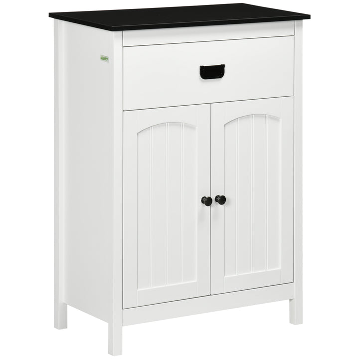 kleankin Bathroom Cabinet, Bathroom Storage Unit with Drawer, Double Door Cabinet, Adjustable Shelf for Living Room, White