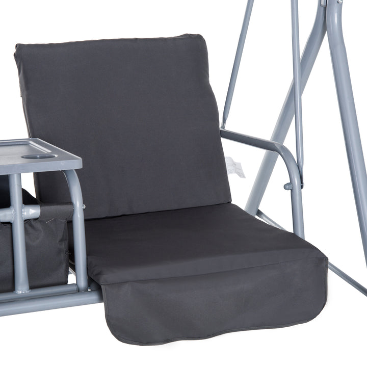 Steel Frame 2-Seater  Swing Chair w/ Table Grey