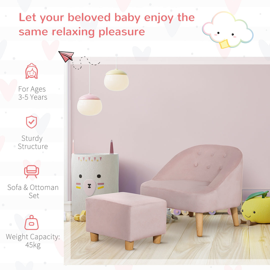 Toddler Chair, 2pcs Kids Sofa Set, Sofa &amp; Ottoman for Bedroom, Playroom, Boys and Girls, 3-5 years old, Pink