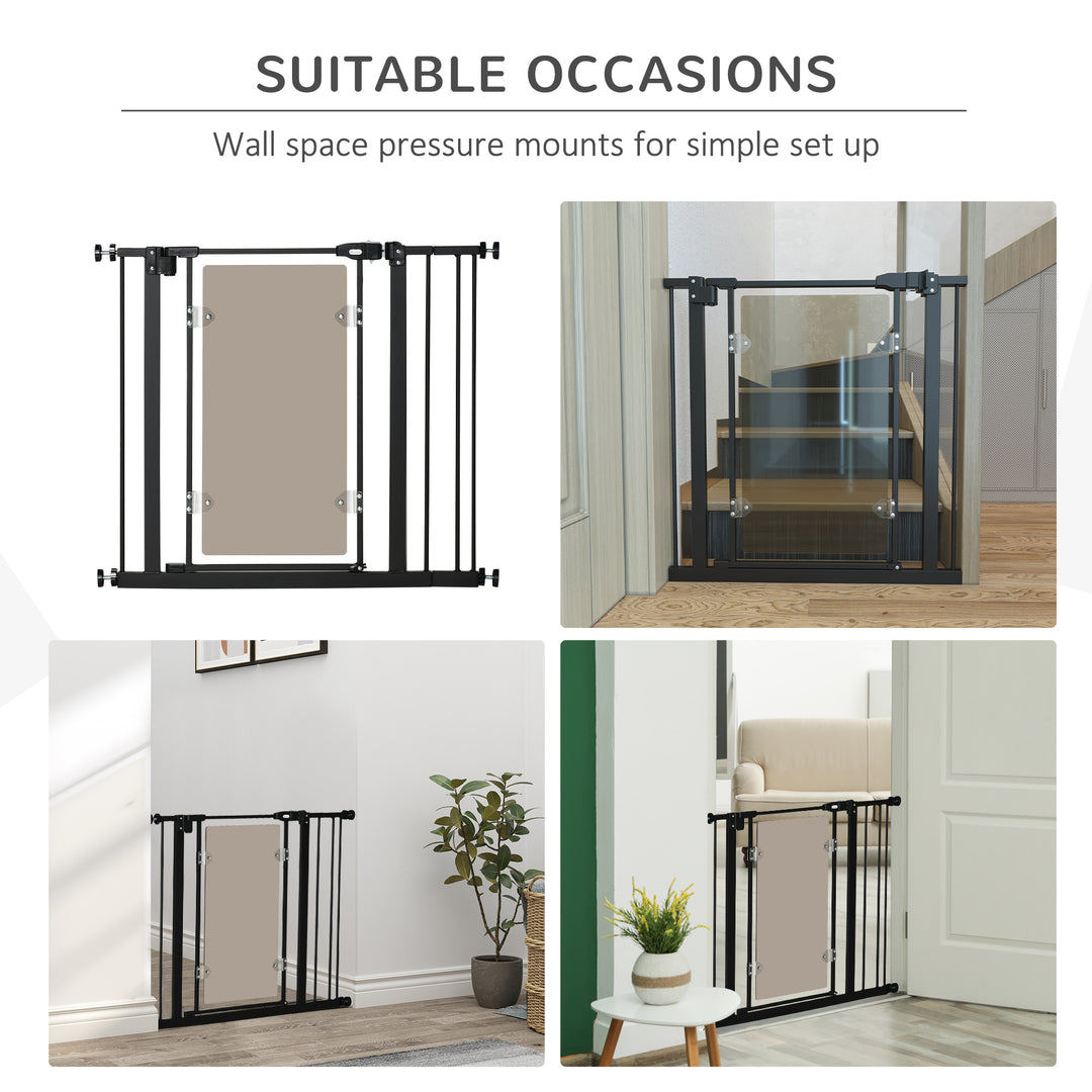 PawHut Pressure Fit Pet Safety Gate, Auto-Close Dog Barrier Stairgate w/ Double Locking, Acrylic Panel for Doors, Hallways, Staircases, Black