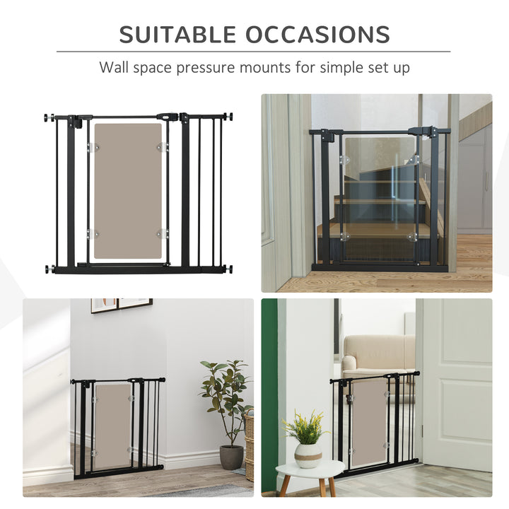 PawHut Pressure Fit Pet Safety Gate, Auto-Close Dog Barrier Stairgate w/ Double Locking, Acrylic Panel for Doors, Hallways, Staircases, Black