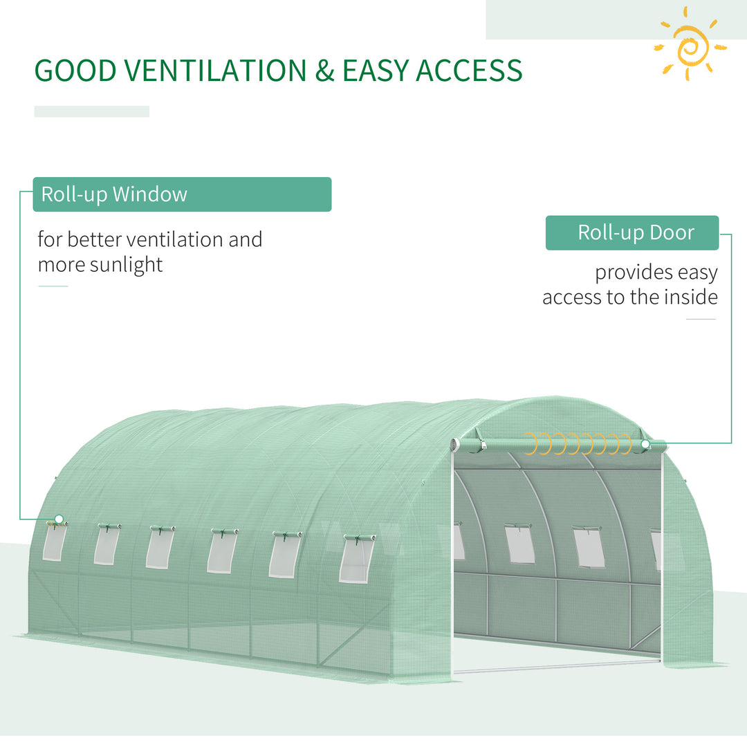 6 x 3 x 2 m Large Walk-In Greenhouse Garden Polytunnel Greenhouse with Steel Frame, Zippered Door and Roll Up Windows, Green