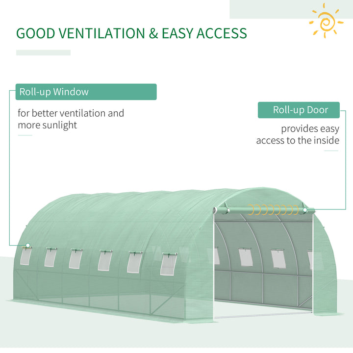 6 x 3 x 2 m Large Walk-In Greenhouse Garden Polytunnel Greenhouse with Steel Frame, Zippered Door and Roll Up Windows, Green