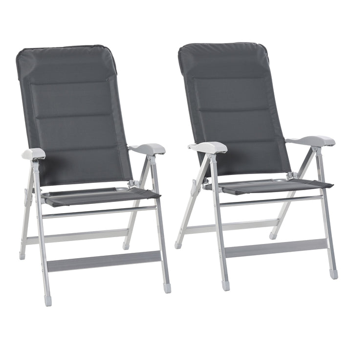 2 Pcs Patio Folding Dining Chair w/ Adjustable Back &amp; Armrest Portable for Camping Garden Pool Beach Deck Grey