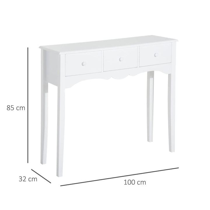 Console Table Modern Sofa Side Desk with 3 Drawers for Living Room Entryway Bedroom White