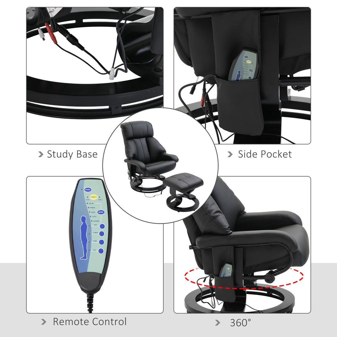 Electric Massage Recliner Chair with Ottoman, Faux Leather Swivel Recliner with Remote Control for Living Room, Black