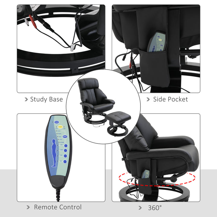 Electric Massage Recliner Chair with Ottoman, Faux Leather Swivel Recliner with Remote Control for Living Room, Black