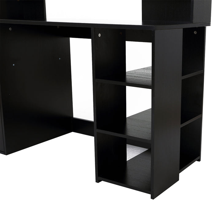 Computer Desk PC Table Modern Home Office Writing Workstation Furniture Printer Shelf Rack w/ Storage Drawer & Shelves (BLACK)