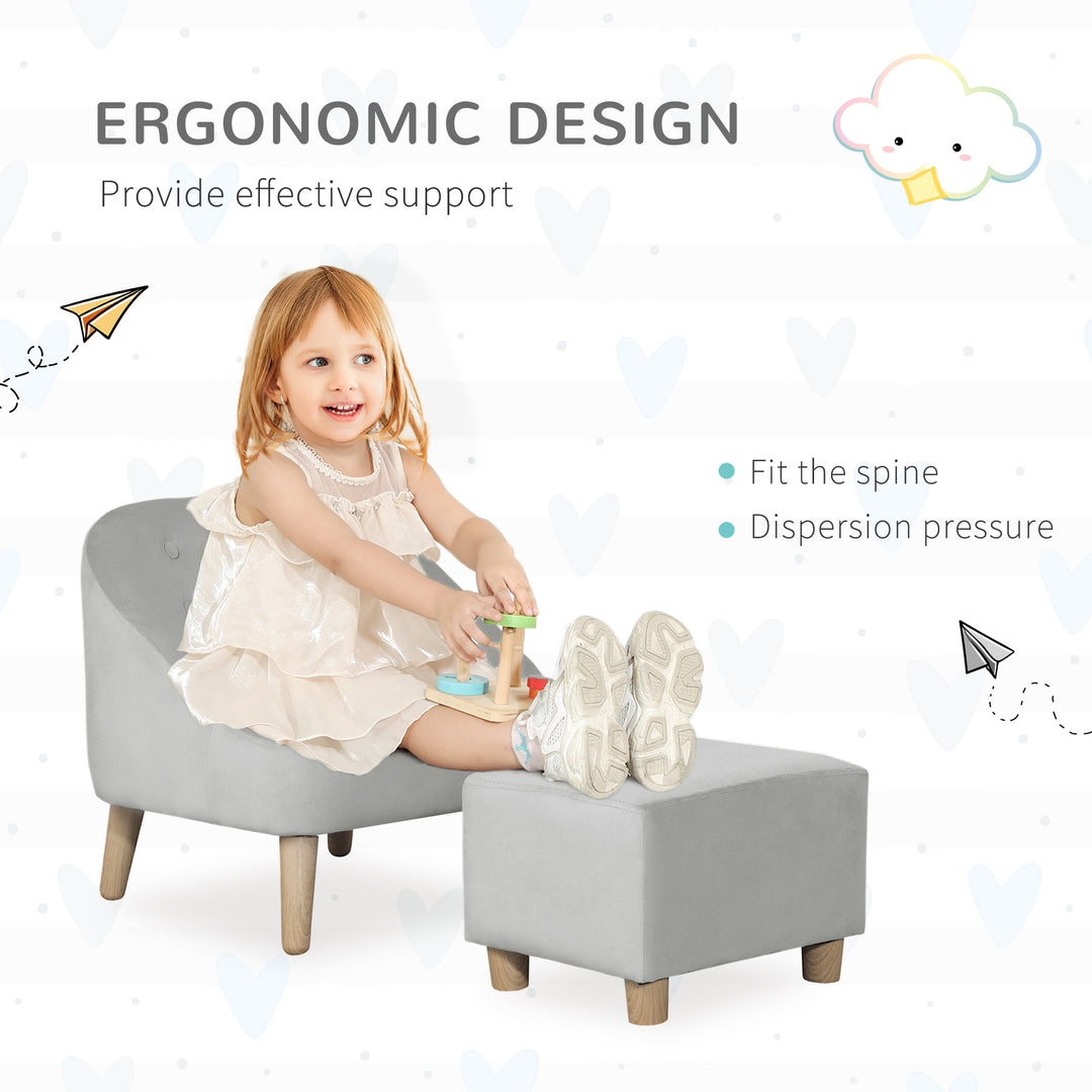 Toddler Chair, 2pcs Kids Sofa Set, Sofa &amp; Ottoman for Bedroom, Playroom, Boys and Girls, 3-5 years old, Grey