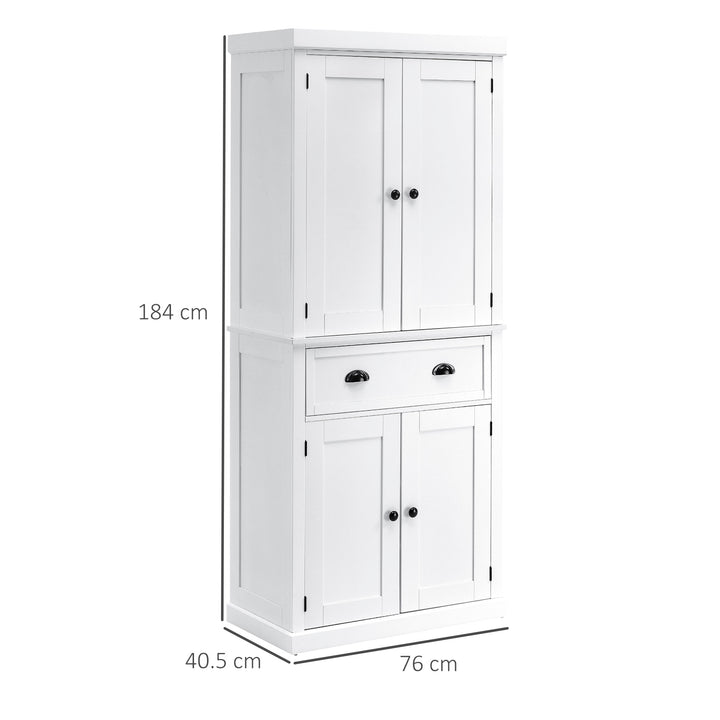 Traditional Colonial Freestanding Kitchen Cupboard Storage Pantry Cabinet - 76L x 40.5W x 184H (cm) White
