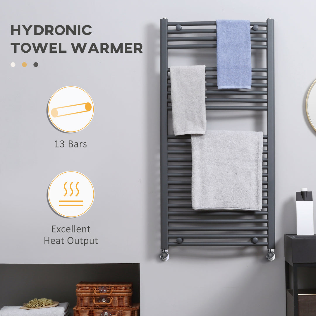 Straight Heated Towel Rail, Hydronic Bathroom Ladder Radiator Towel Warmer For Central Heating 600mm x 1200mm, Grey