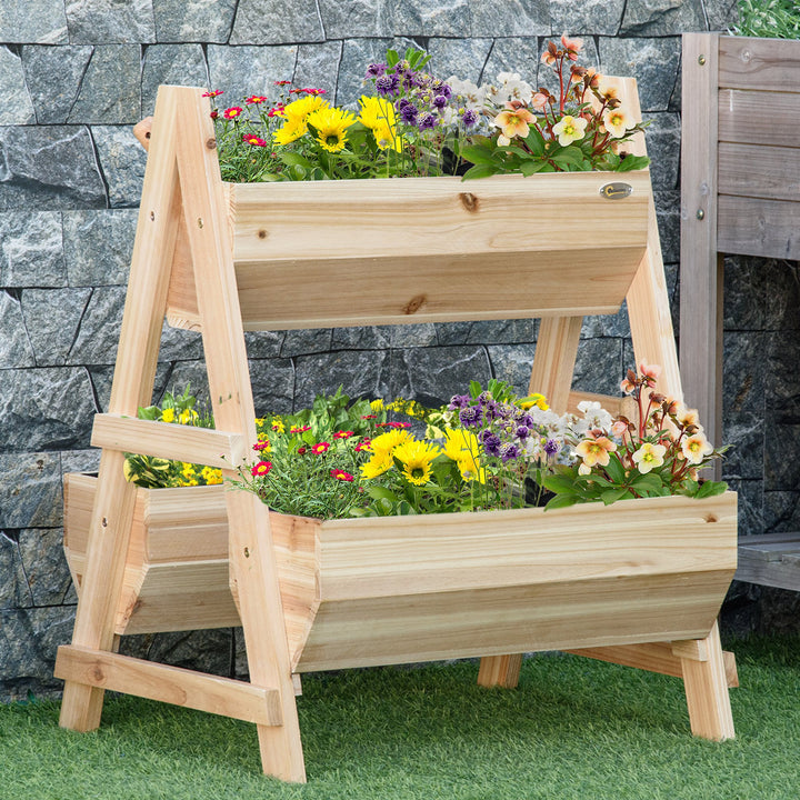 Outsunny Wood Raised Garden Bed, Outdoor Planter Box with Stand, Nonwoven Fabric for Vegetables, Herbs, Flowers, Natural