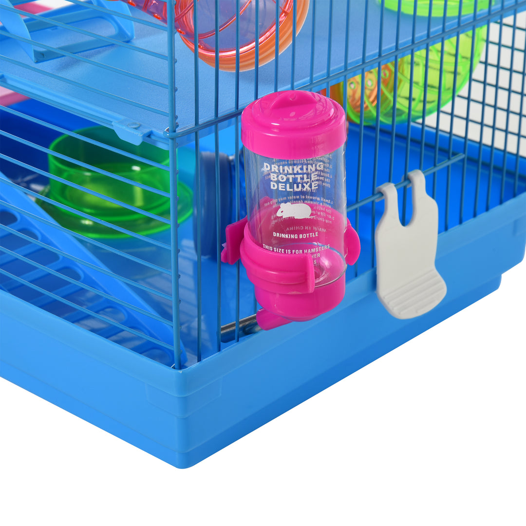 PawHut 5 Tier Hamster Cage Carrier Habitat with Exercise Wheels Tunnel Tube Water Bottle Dishes House Ladder for Dwarf Mice, Blue