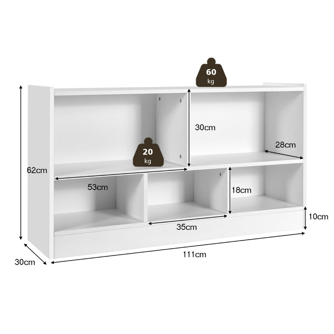 Wooden Storage Bookcase with 2 Tiers and 5 Cubes-White