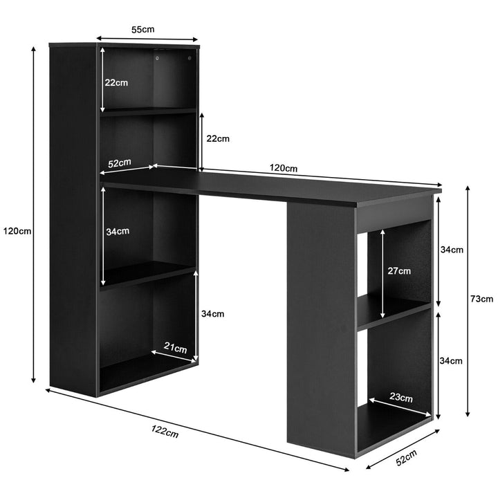 Modern 3-in-1 Wooden Computer Desk with 6-Tier Storage Bookshelves-Black