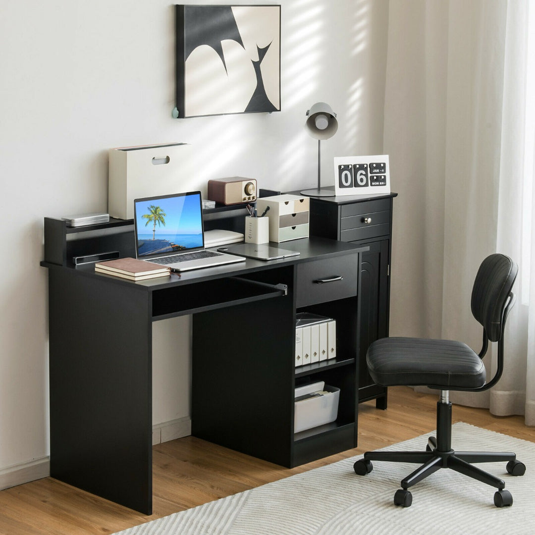 Wooden Computer Desk With Keyboard Tray for Work and Study-Black