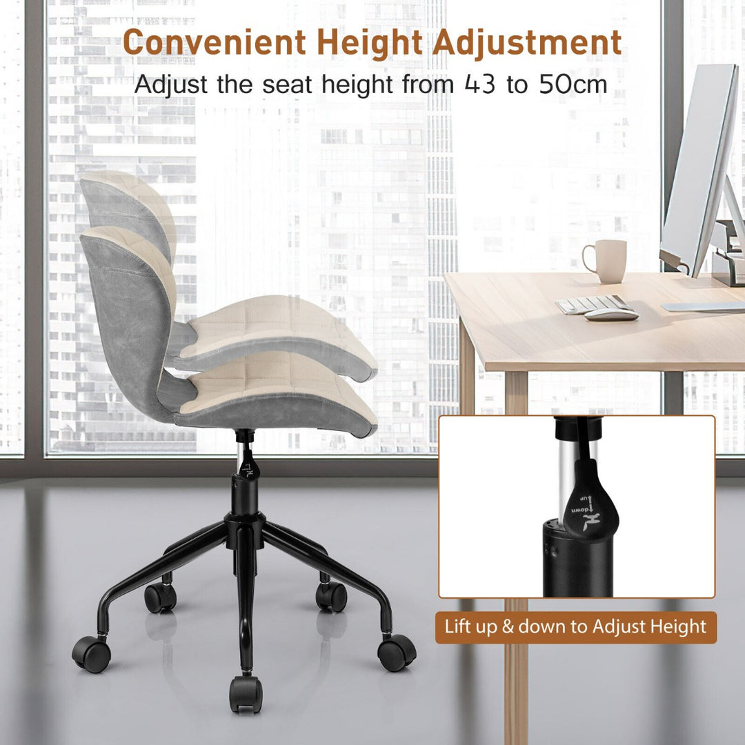 Height Adjustable Linen Fabric PU Leather Swivel Office Chair-Grey