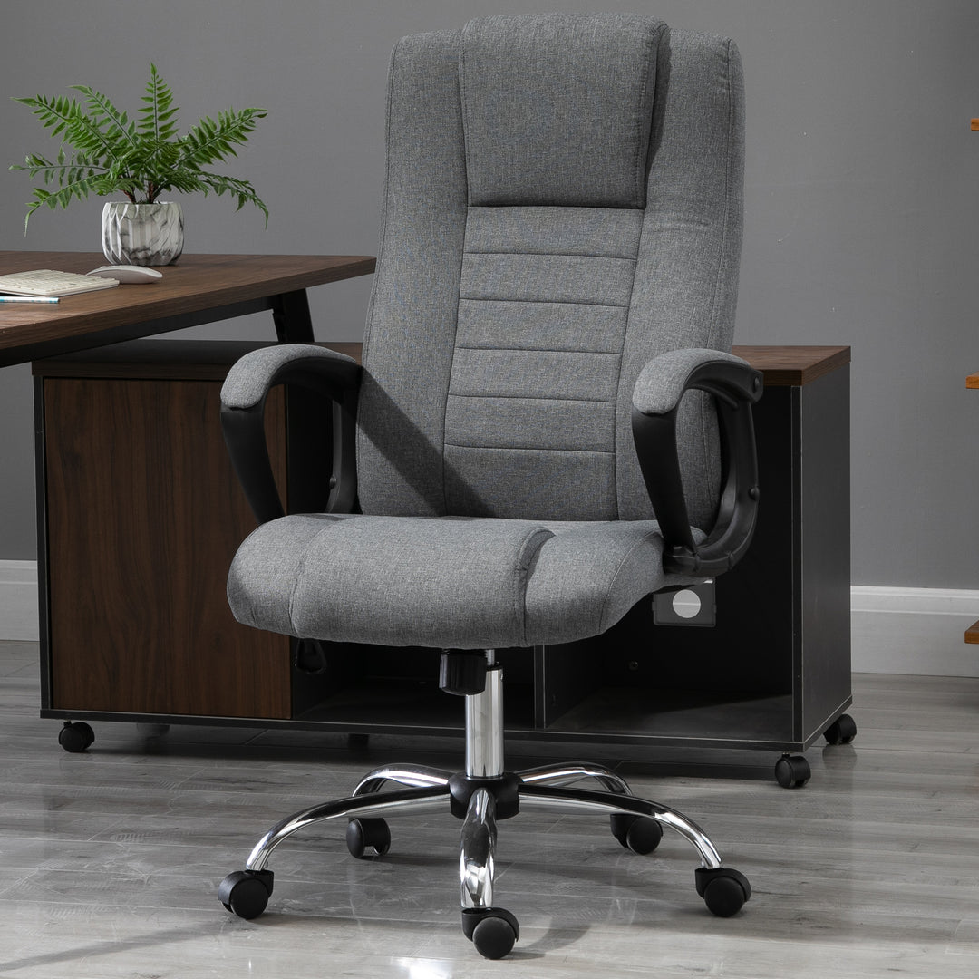 High Back Office Chair 360° Swivel Chair Adjustable Height Tilt Function Linen Deep Grey 62W x 62D x 110-119H cm