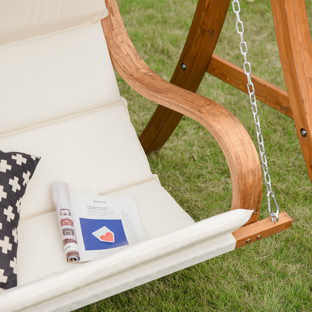 Wooden Porch Swing Chair A-Frame Wood Log Swing Bench Chair With Canopy and Cushion for Patio Garden Yard