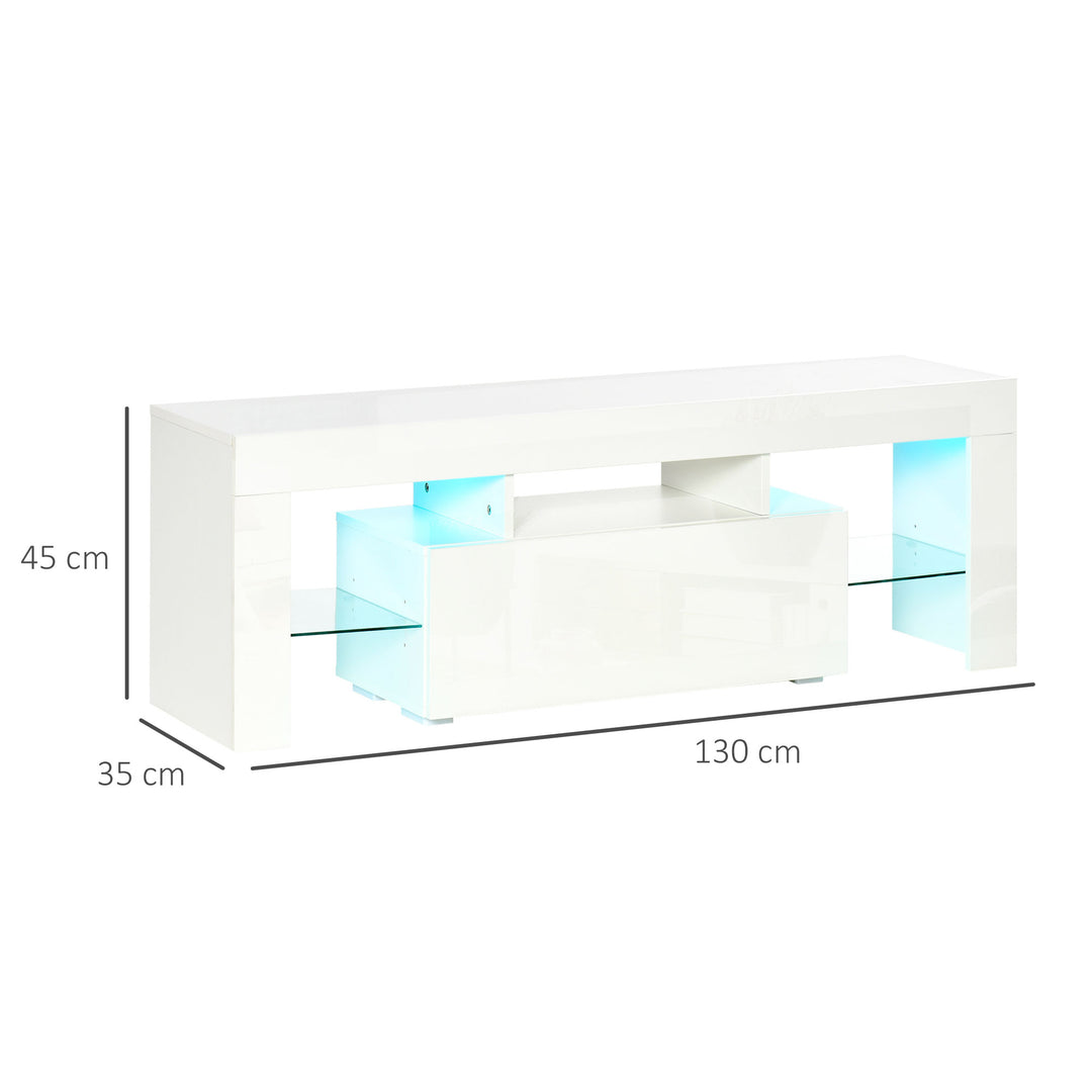 High Gloss TV Stand Cabinet with LED RGB Lights and Remote Control for 43"/50"/55" TV Media TV Console Table with Storage Drawer and Shelf