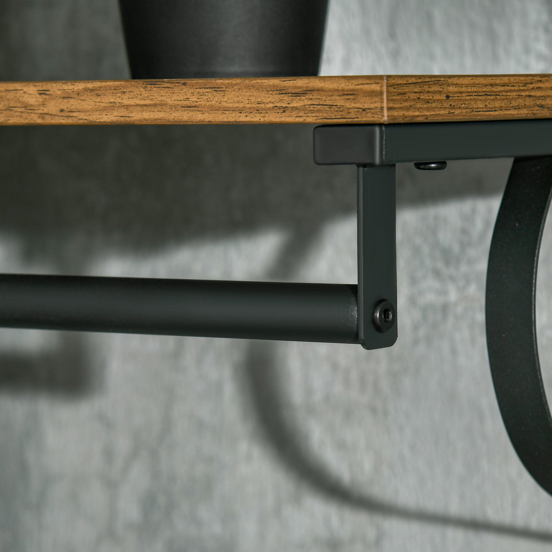 Floating Shelf with Hooks and Hanging Rod, Wall Mounted Shelf - Brown
