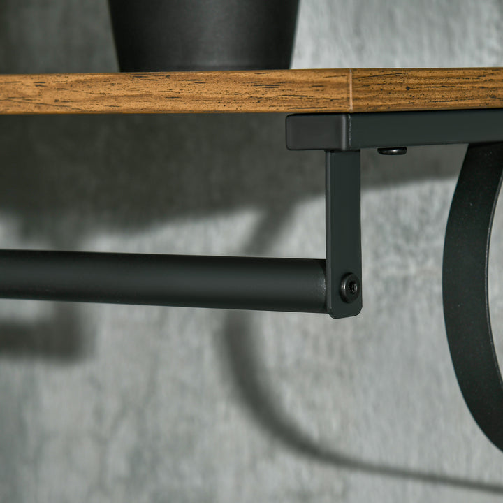 Floating Shelf with Hooks and Hanging Rod, Wall Mounted Shelf - Brown