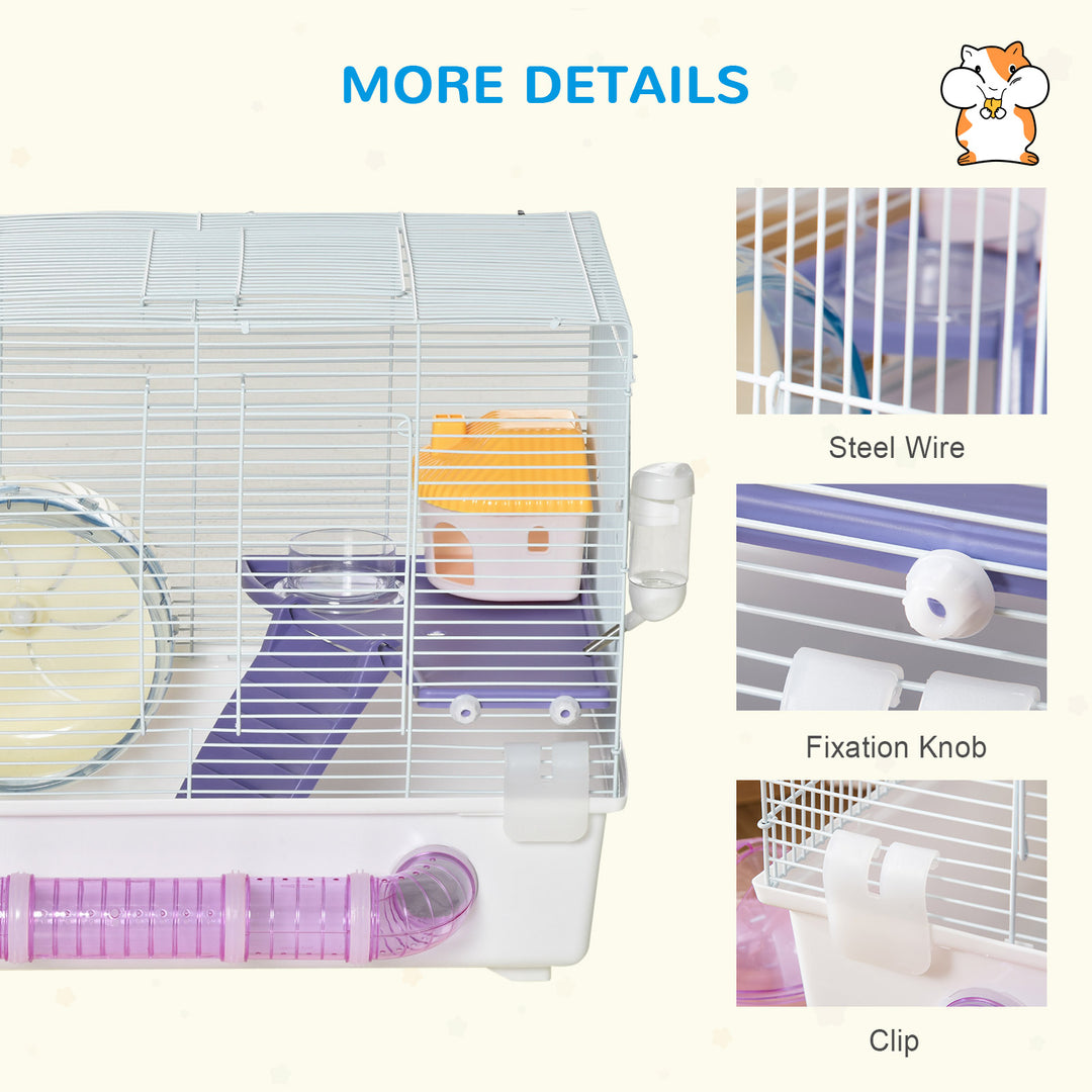 PawHut Hamster Cage, Gerbil Haven, Multi-storey Rodent House, Small Animal Habitats, Large Hide-out, w/ Water Bottle, White