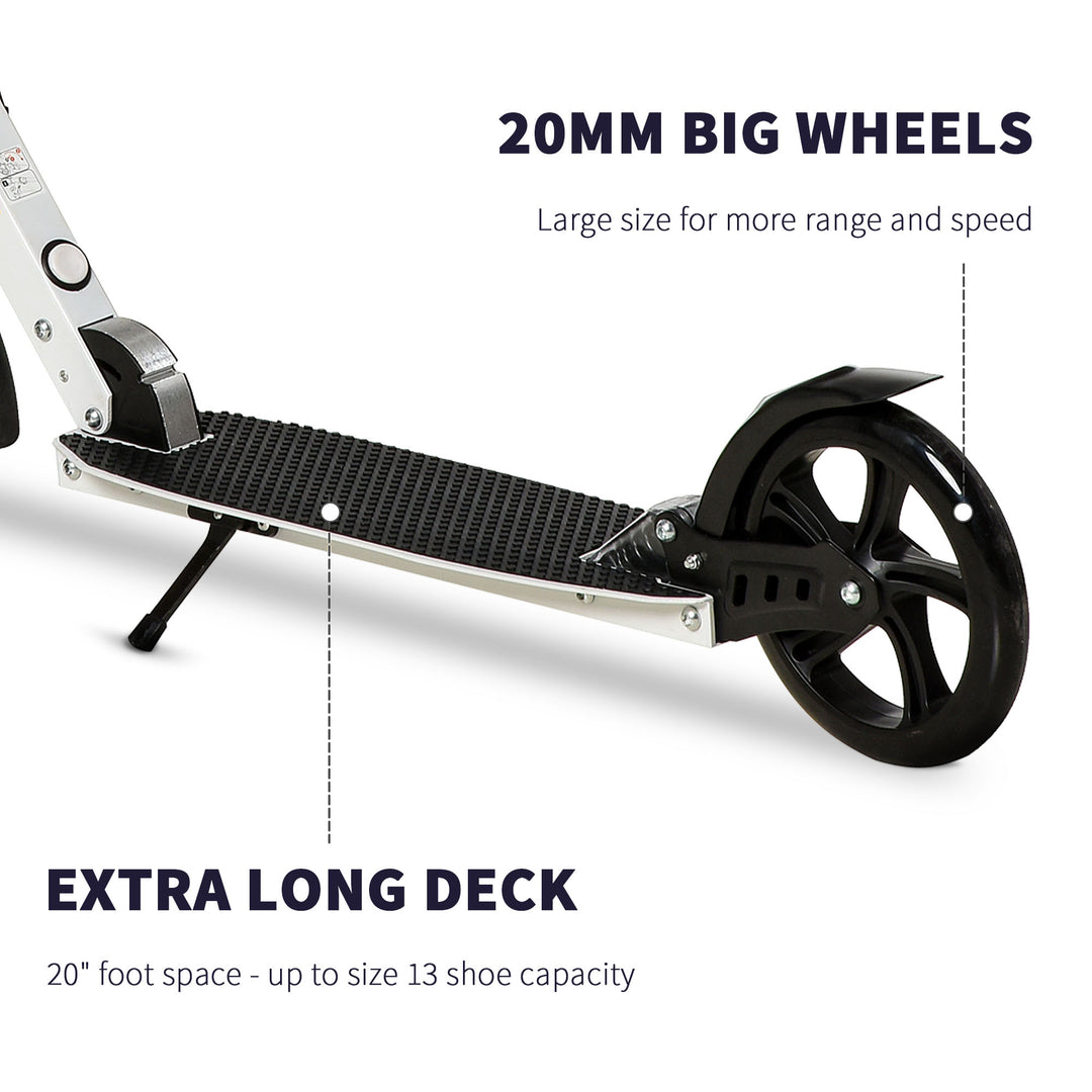 One-click Folding Kick Scooter for 14+ w/ Adjustable Handlebar, Push Scooter with Kickstand, Dual Brake System, Shock Absorber, White